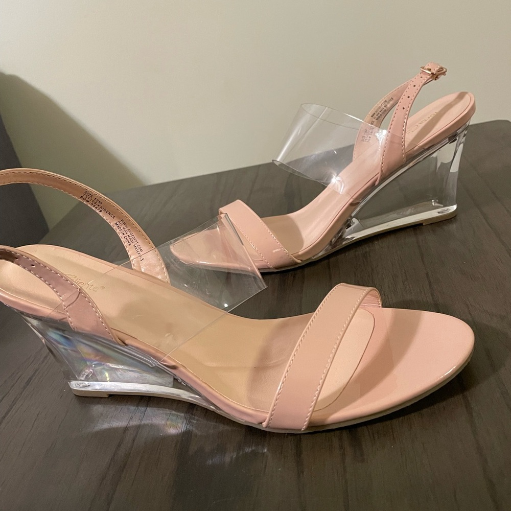 Nude open toe with clear heels